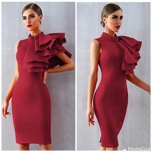 Slim Fit Formal Sleeveless Ruffle Cocktail Dress Mid-Length Pencil Dress…